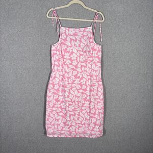 Oxford Fulham Dress Sz 10 Pink Floral Tie Straps Cotton Resort Southern Preppy